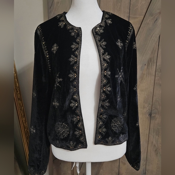 CHRISTIAN SIRIANO NY Black velvet Metallic embroidered details. Size Small NWT - Picture 4 of 16